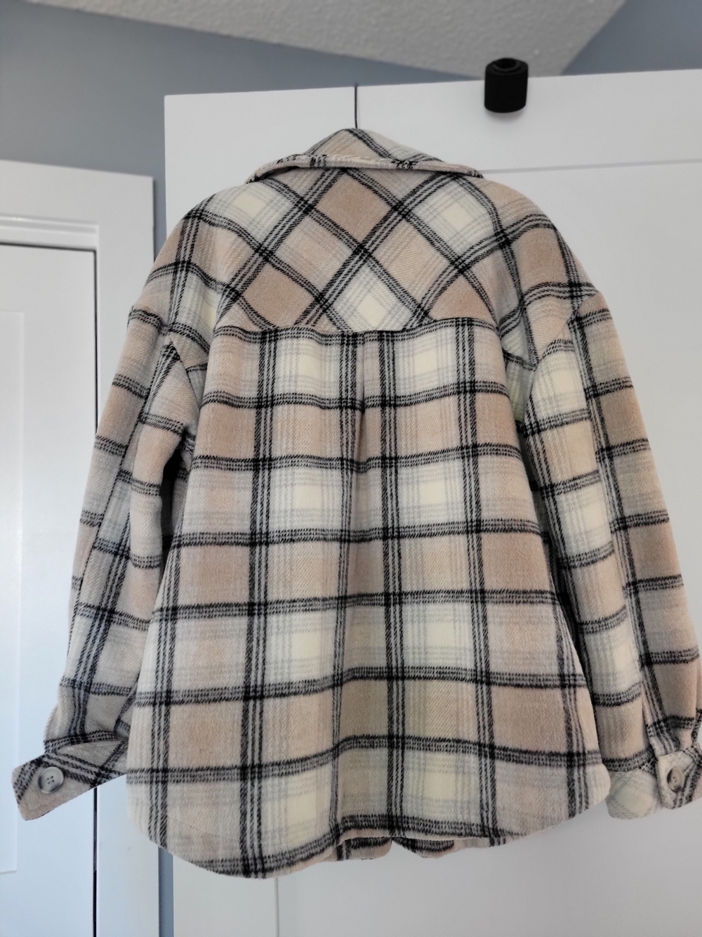 Garage Cream, Beige & Black Plaid Utility Shacket